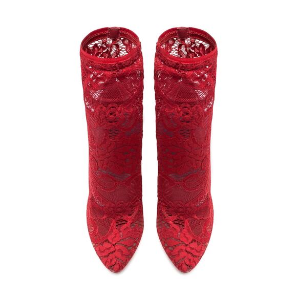 Dolce & Gabbana Stretch Lace Sock Ankle Boots Booties Red 37.5 - Picture 4 of 6